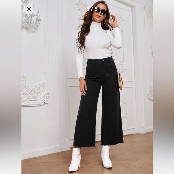 Black wide flare petite jeans - Picture 2 of 14